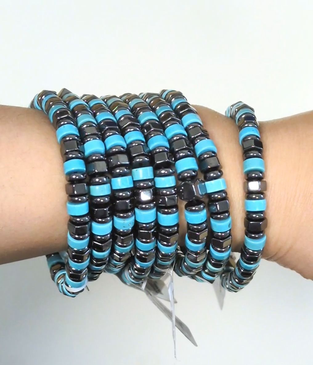 Turkenite and Hematite Bracelet, 6mm Beads