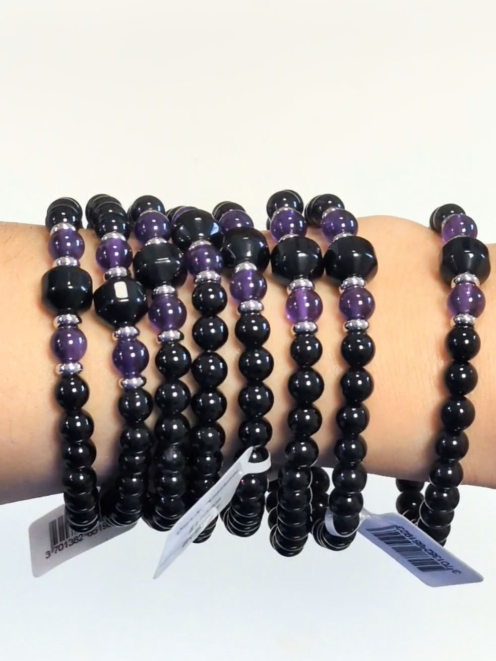 Amethyst Bracelet, Black Onyx 6mm Beads