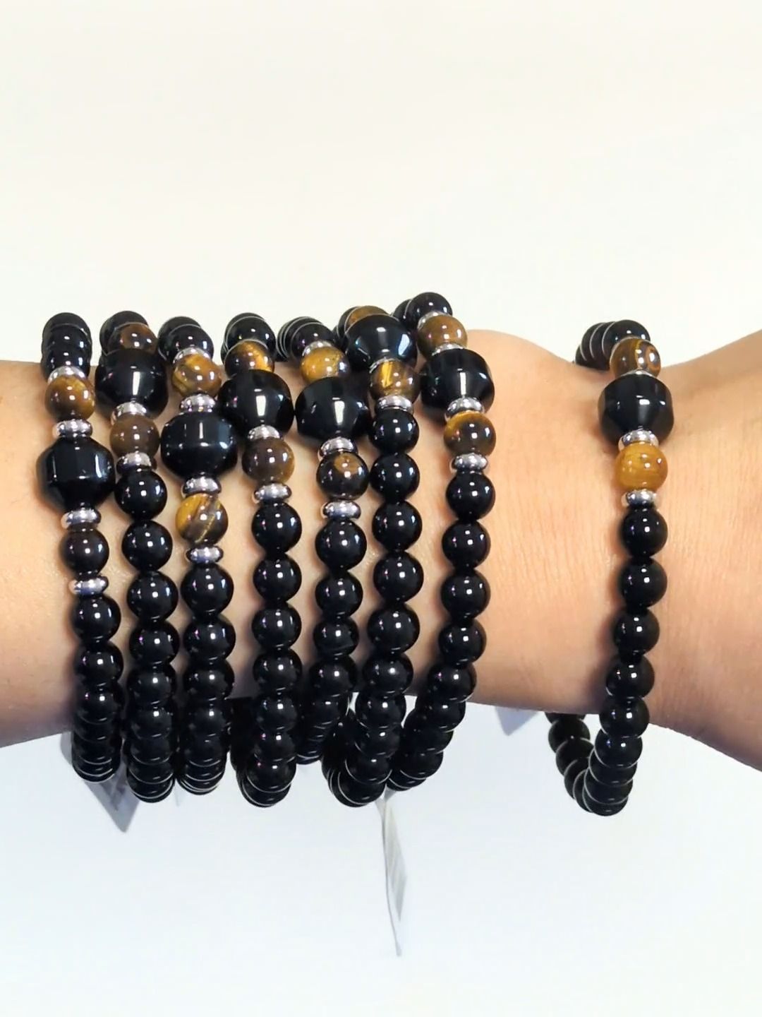 Tiger's Eye Bracelet, Black Onyx 8mm Beads
