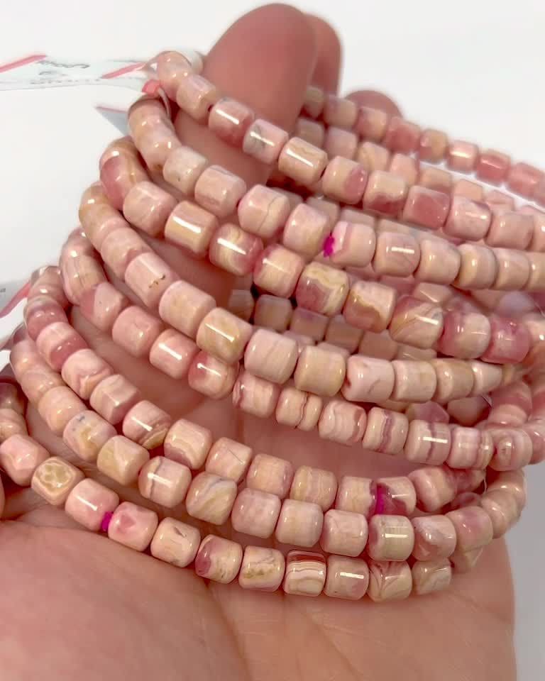 Argentinian Rhodochrosite bracelet barrel beads 5-6mm