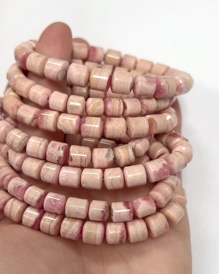 Argentinian Rhodochrosite bracelet barrel beads 7-8mm