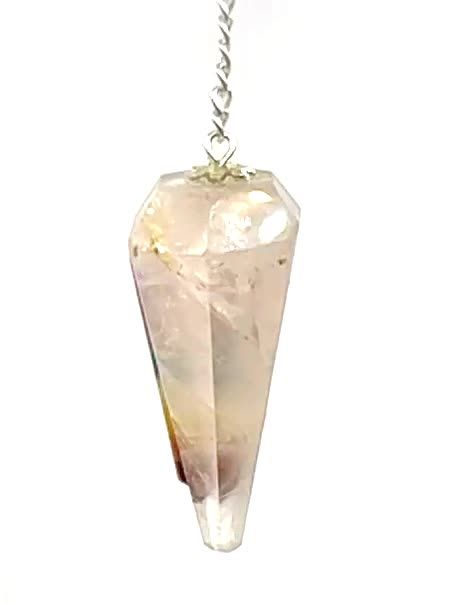 Pendulum rose quartz & Seven Chakras conical 6 faces