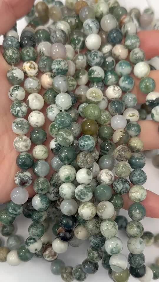 Tree Agate A 8mm pearls on string