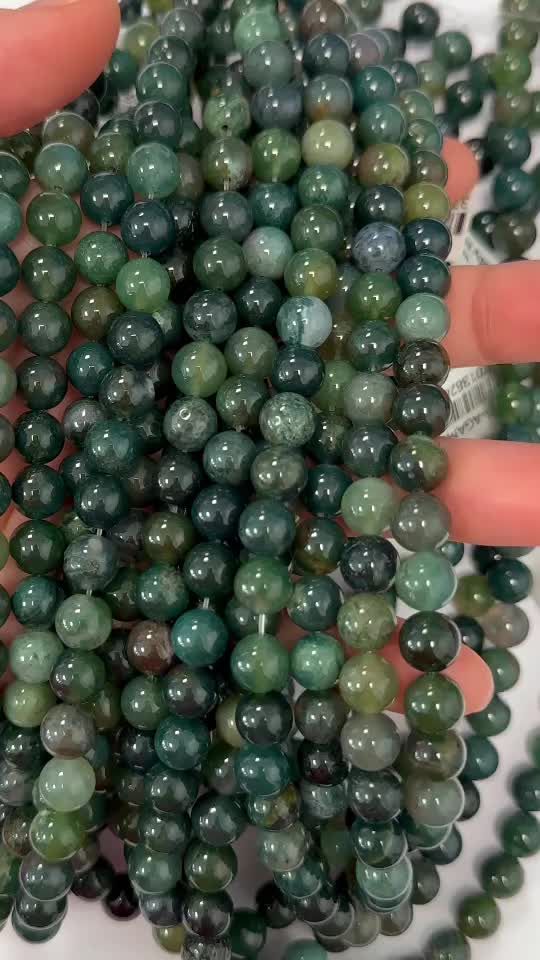 Moss Agate 8mm pearls on string