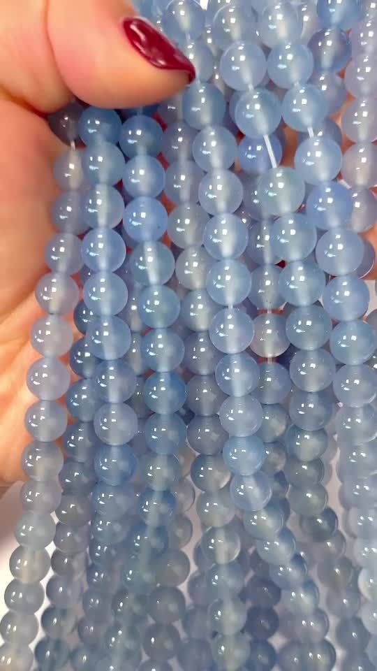 Blue chalcedony A 8mm pearls on string
