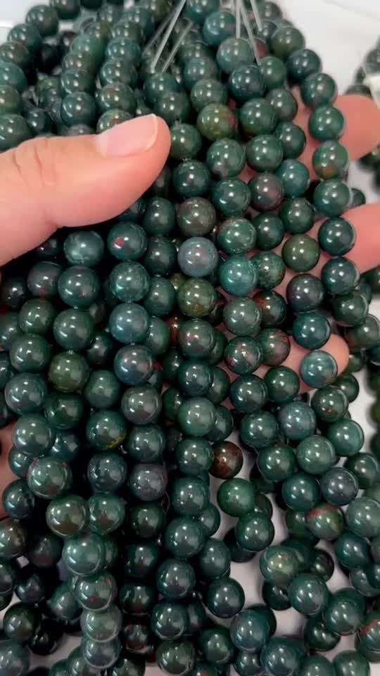 Bloodstone heliotrope jasper 8mm pearls on string
