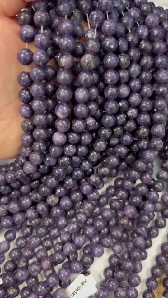Dark Lepidolite A 8mm pearls on string
