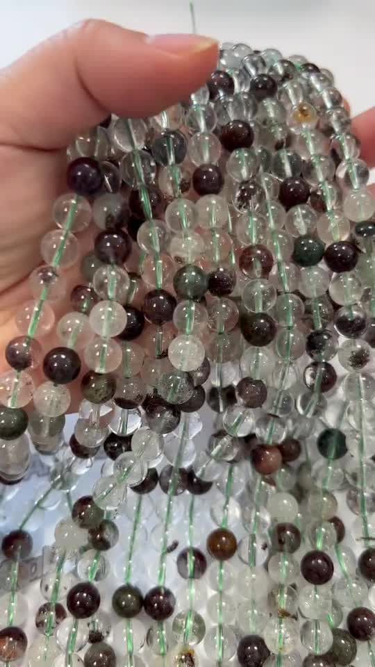Quartz Chlorite Lodolite A beads 8mm on 40cm wire