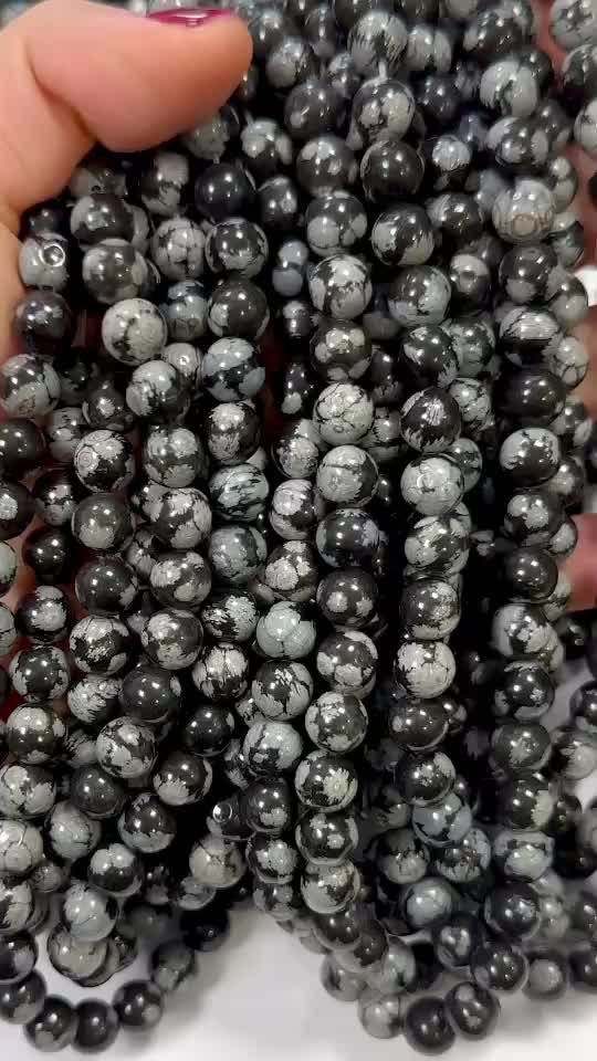 Obsidian snowflake 8mm pearls on string
