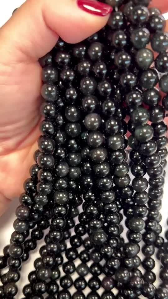 Obsidian Rainbow A 8mm pearls on string