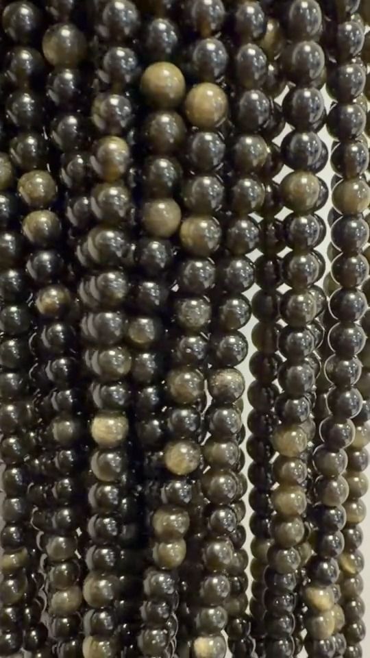 Golden Black Obsidian Round Beads Strand A 6mm