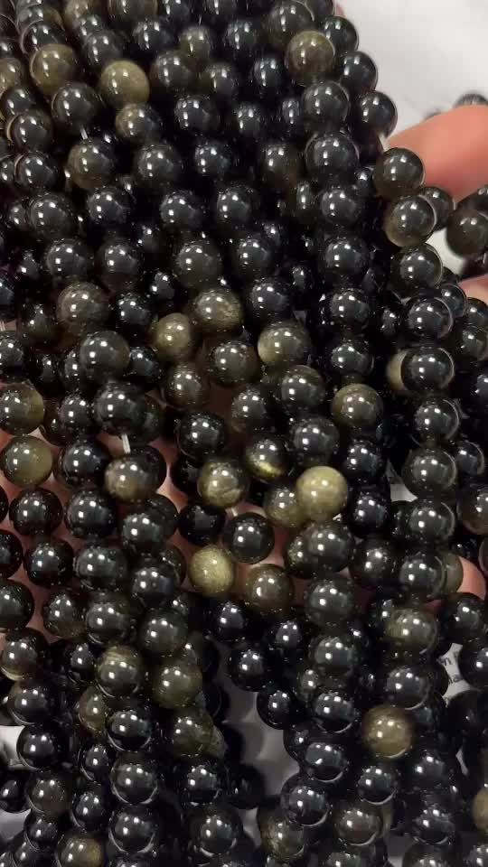 Black Golden Obsidian A 8mm pearls on string