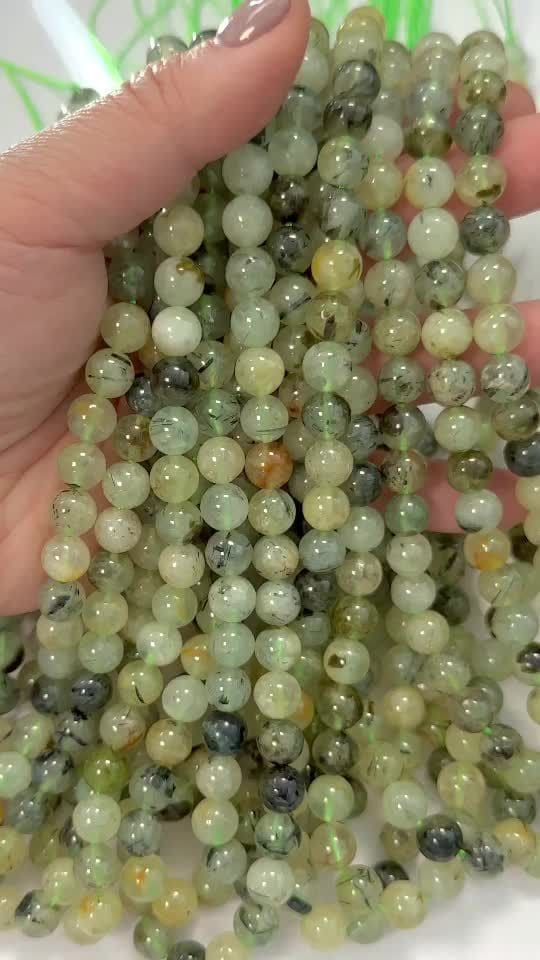 Prehnite A 8mm pearls on string