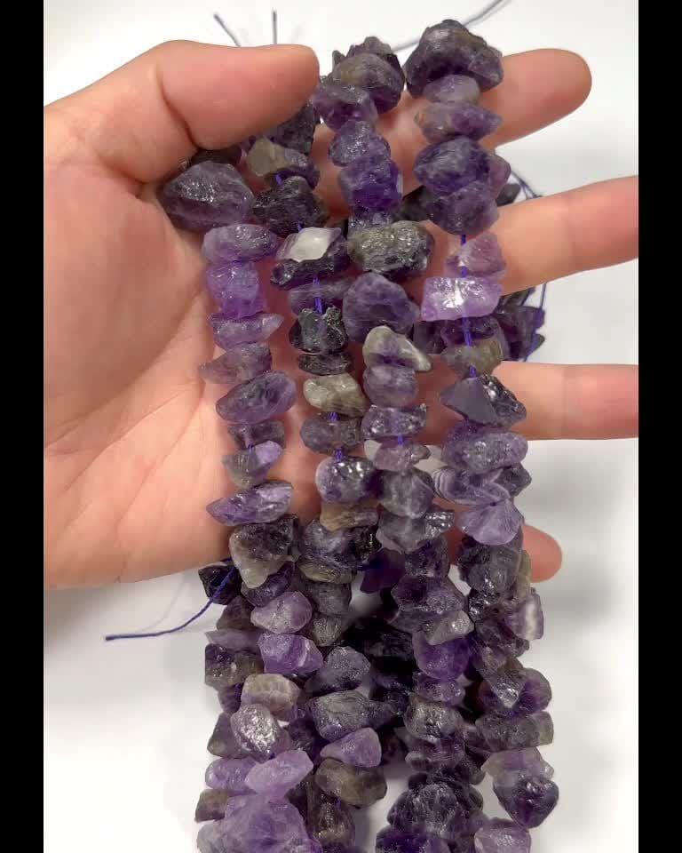 Amethyst A Raw Stones 13-20mm on a 40cm thread