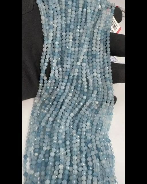 Faceted Aquamarine AA beads 3-4mm on 40cm wire