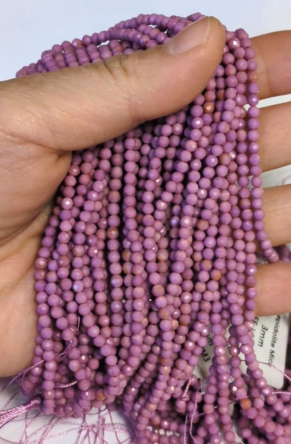 Lepidolite Mica Mauve Faceted AA 3mm beads on 40cm wire