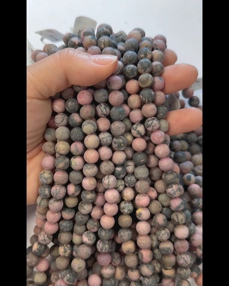 Rhodonite matte beads 8mm on a 40cm thread