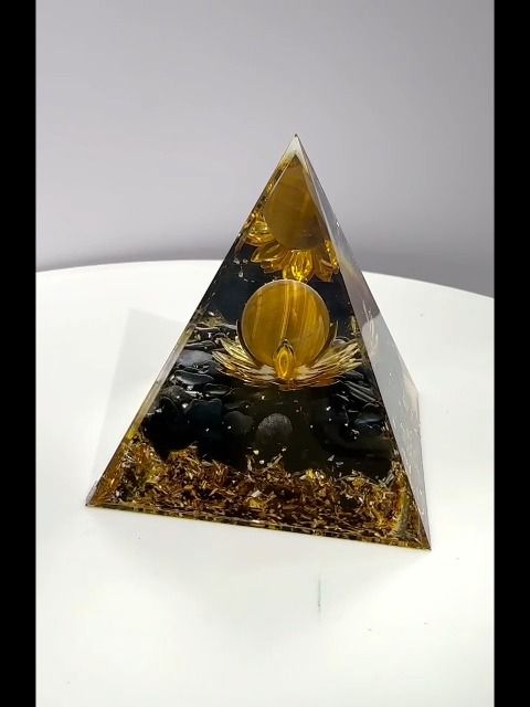 Orgonite Pyramid Tiger's Eye and Black Obsidian Lotus