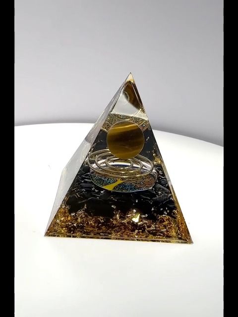 Orgonite Pyramid Tiger's Eye & Black Obsidian Tree of Life & Spiral