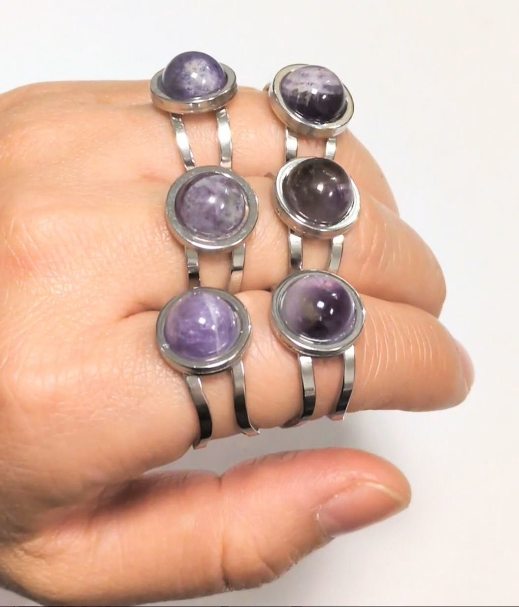 Round Silver Stainless Steel Ring with Amethyst