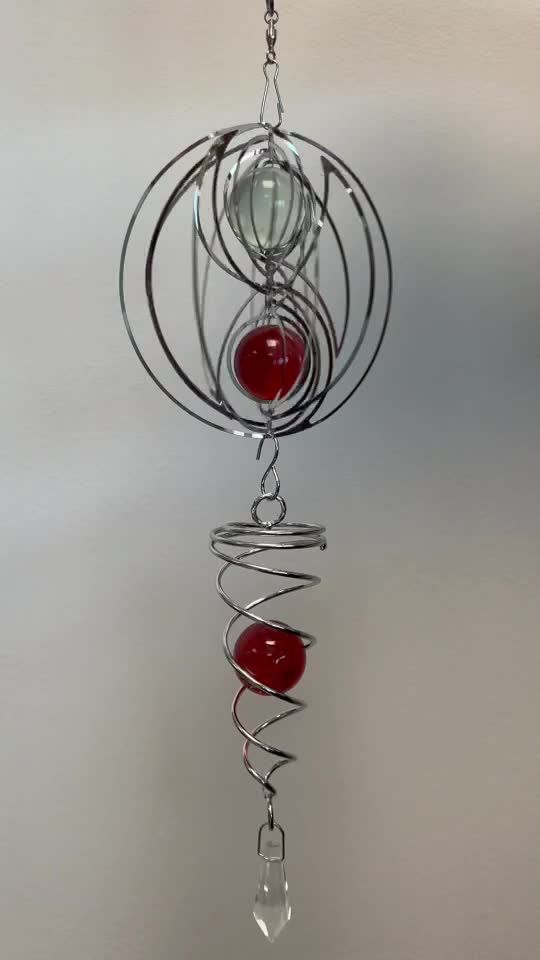 Wind chime 3D steel yin yang spiral with red ball 10cm