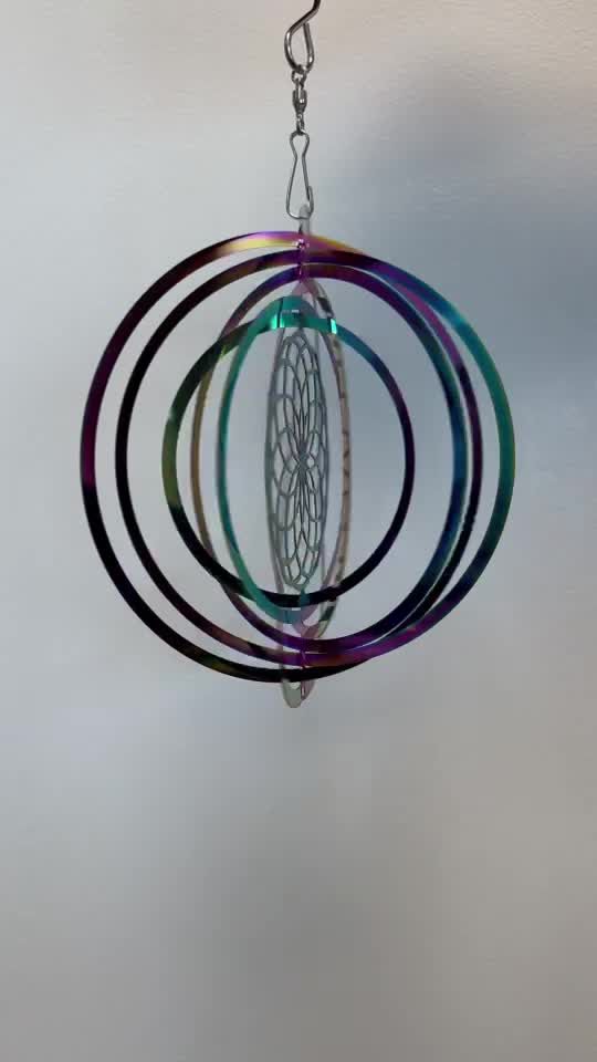 Wind chime 3D steel rainbow flower of life 15cm
