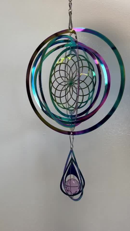 Wind chime 3D steel rainbow flower of life Crystal 15cm